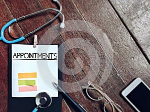 Healthcare Concept - APPOINTMENTS text background. Stock photo.