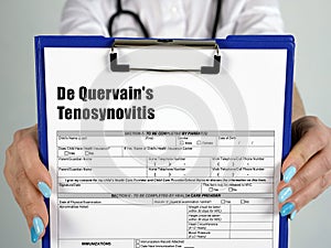 Healthcare concept about De Quervain`s Tenosynovitis with sign on the sheet