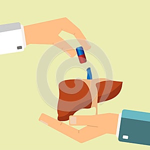 Healthcare concept. Doctor`s hand give medical pill for treatmen