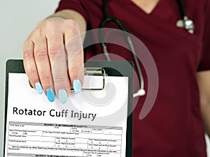 Healthcare concept about Rotator Cuff Injury with sign on the piece of paper