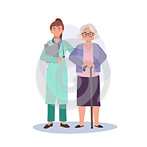 Healthcare Concept. Senior Woman Granny Consulting with Female Doctor for Medical Advice. Healthcare Assistance for Aging