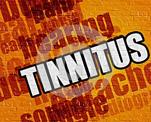 Healthcare concept: Tinnitus on Yellow Brickwall .