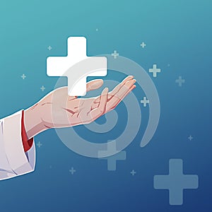 Healthcare connection Hand receives medical icon, introducing health care concept