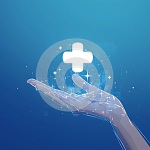 Healthcare connection Hand receives medical icon, introducing health care concept