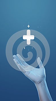 Healthcare connection Hand receives medical icon, introducing health care concept