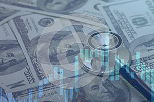 Healthcare Costs Analysis: Blue Chart Overlay on Financial Data Visualization