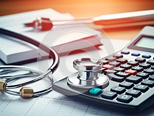 Healthcare Costs Concept: Stethoscope and Calculator