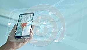 Healthcare, Doctor online and virtual hospital concept, Diagnostics and online medical consultation on smartphone, Communication