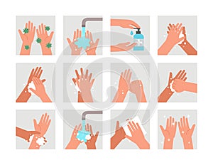 Healthcare educational infographic shows Steps of How to wash your hands.