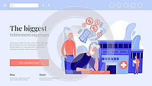 Healthcare expenses of retirees concept landing page.