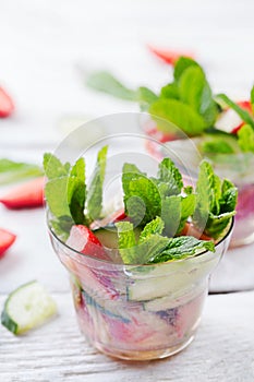 Cucumber strawberry mint fresh infused water detox drink cocktail lemonade