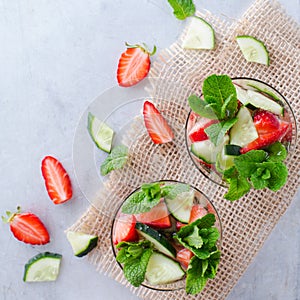 Cucumber strawberry mint fresh infused water detox drink cocktail lemonade