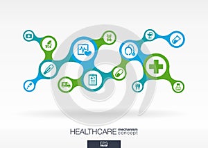 Healthcare. Growth abstract background with connected metaball and integrated icons