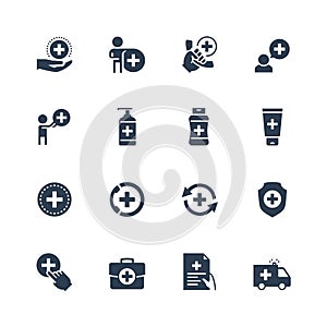Healthcare icon set in glyph style