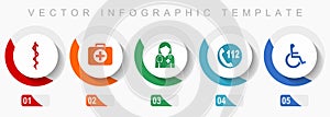 Healthcare icon set, miscellaneous icons such as cadyceus, first aid, doctor, emergency call and wheelchair, flat design vector