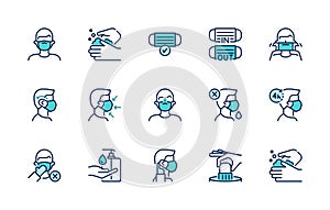 Icons. 2019-nCoV. How to wear and remove a medical mask correctly