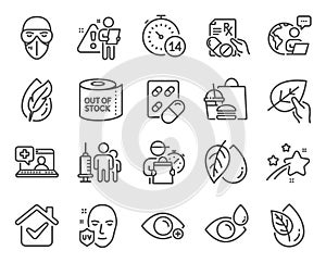 Healthcare icons set. Included icon as Farsightedness, Medical mask, Capsule pill signs. Vector
