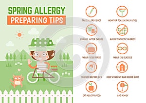 Healthcare infographic cartoon character about spring allergy pr