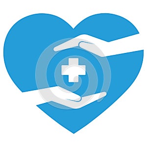 Healthcare logo illustration.Hands with heart