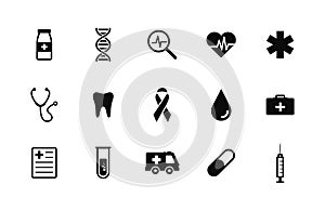 Healthcare and medical icons set. Vector illustration icons health, cross, dna, tablet. Collection modern icons infographic and