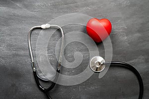 Healthcare medical insurance with red heart and stethoscope