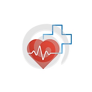 Healthcare and medical logo and icon concept, heart and cross, pulse line