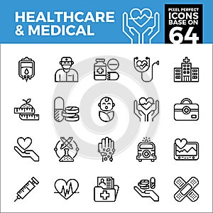 Healthcare and medical pixel perfect icons