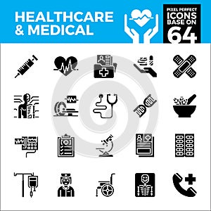 Healthcare and medical pixel perfect icons