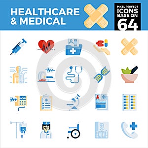 Healthcare and medical pixel perfect icons