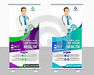 Healthcare and medical roll up and standee design banner, Corporate Medical healthcare roll up banner.
