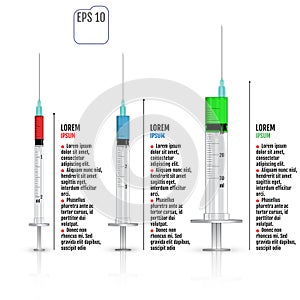 Healthcare And Medical With Syringe Tag Infographic Diagram Vector Design Template