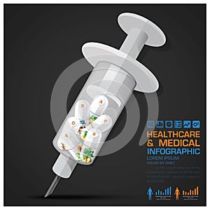 Healthcare And Medical Vitamin Pill Capsule With Syringe Infographic