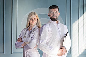 Two Doctors in the clinic. Medical Team Portrait