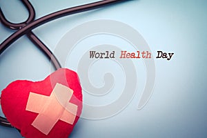 Healthcare and medicine stethoscope and red heart symbol healthy and insurance world health day concept