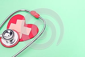 Healthcare and medicine stethoscope and red heart symbol healthy and insurance world health day concept