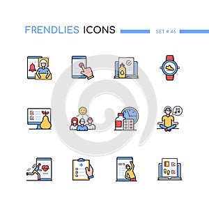 Healthcare mobile app - line design style icons set