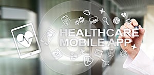 Healthcare mobile apps. Modern medical technology on virtual screen.