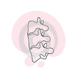 Healthcare one line concept. Vector healthcare linear illustration. Spine vertebra and bone anatomy symbol silhouette on pink