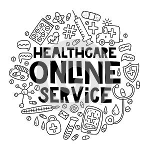 Healthcare Online Service vector illustration in circle shape