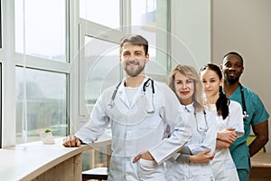 Healthcare people group. Professional doctors working in hospital office or clinic