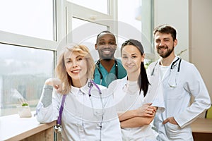 Healthcare people group. Professional doctors working in hospital office or clinic