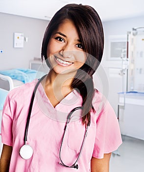 Healthcare professional worker or nurse wearing scrubs