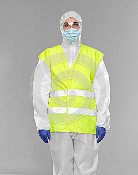 Healthcare or sanitation worker in hazmat suit