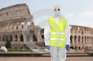 Healthcare or sanitation worker in hazmat suit