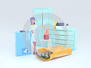 Healthcare series: Pharmacist. Pharmacist at work 3d render