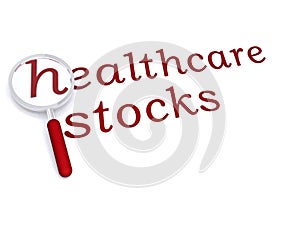 Healthcare stocks with magnifying glass