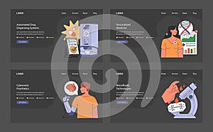 Healthcare tech services web banner set. Flat vector illustration.