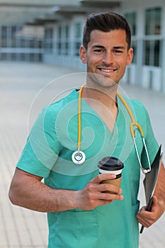 Healthcare worker during coffee break