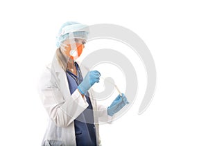 Healthcare worker holding a nose and throat swab