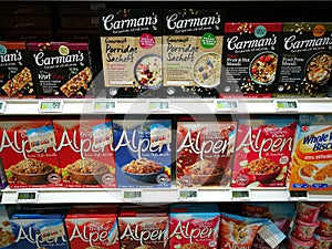 Healthfoods cereals and museli selection in gourmet supermarket